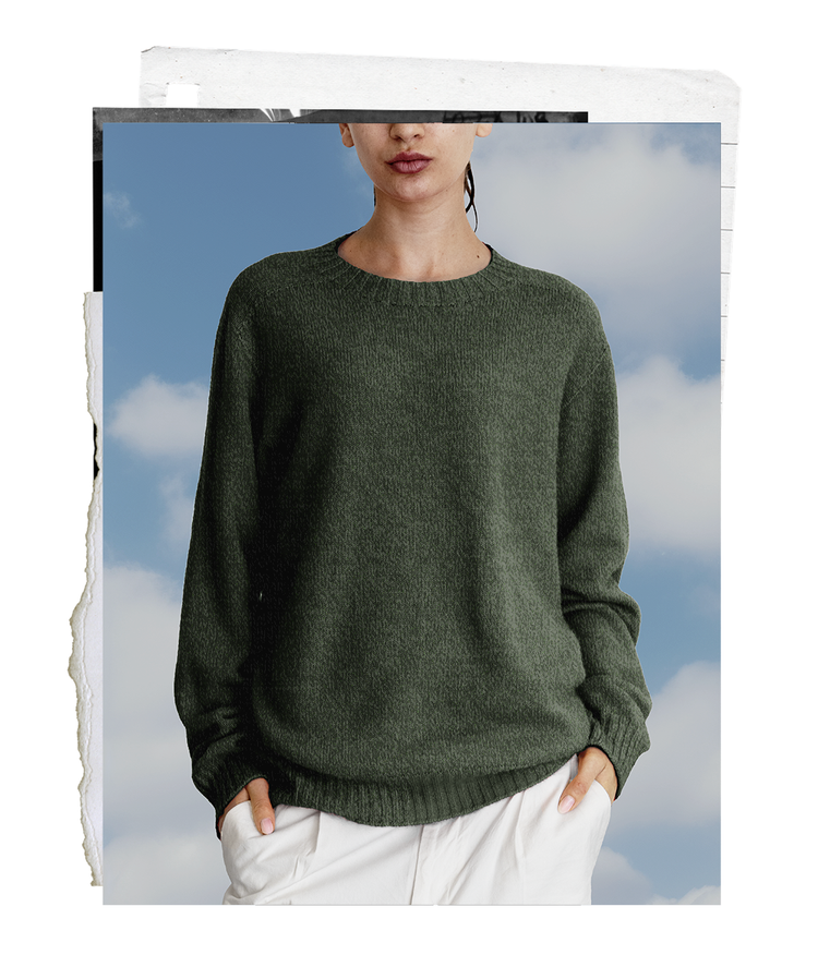The "MAX" Crew Neck Sweater - Army Green Mélange (Women's)